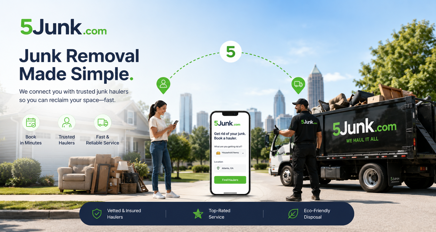 5Junk.com — Junk Removal Made Simple. We connect you with trusted junk haulers so you can reclaim your space fast.